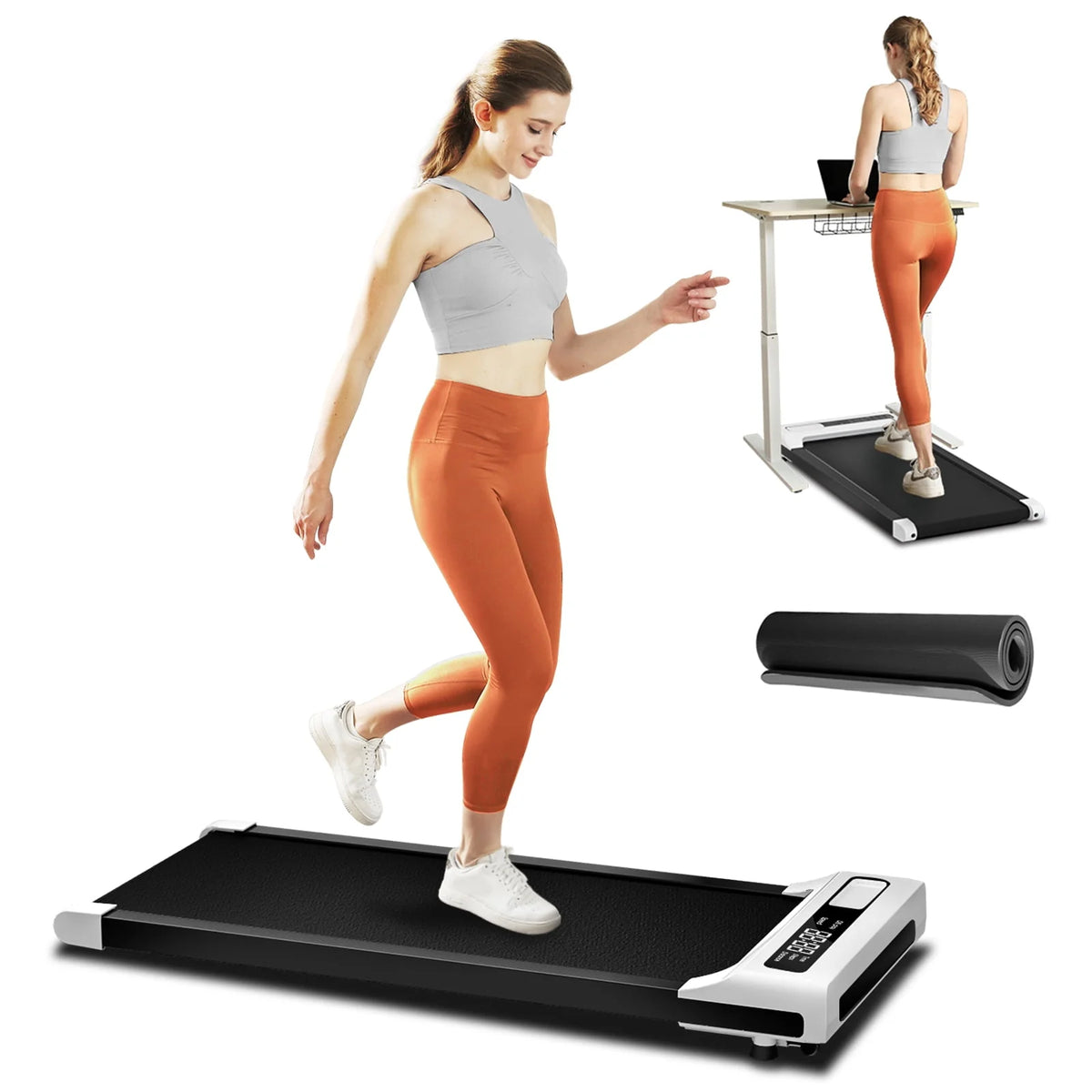 2 in 1 Under Desk Treadmill, 2.5HP Quiet Portable Treadmill, Black H1690
