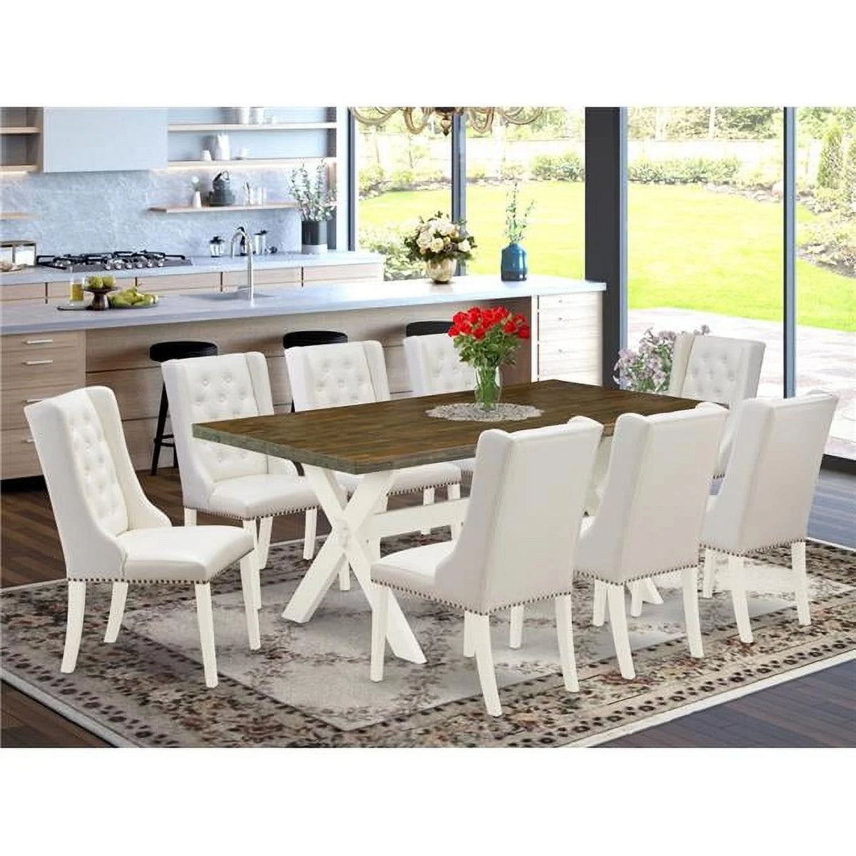 9 Piece Linen White Dining Room Set W7186