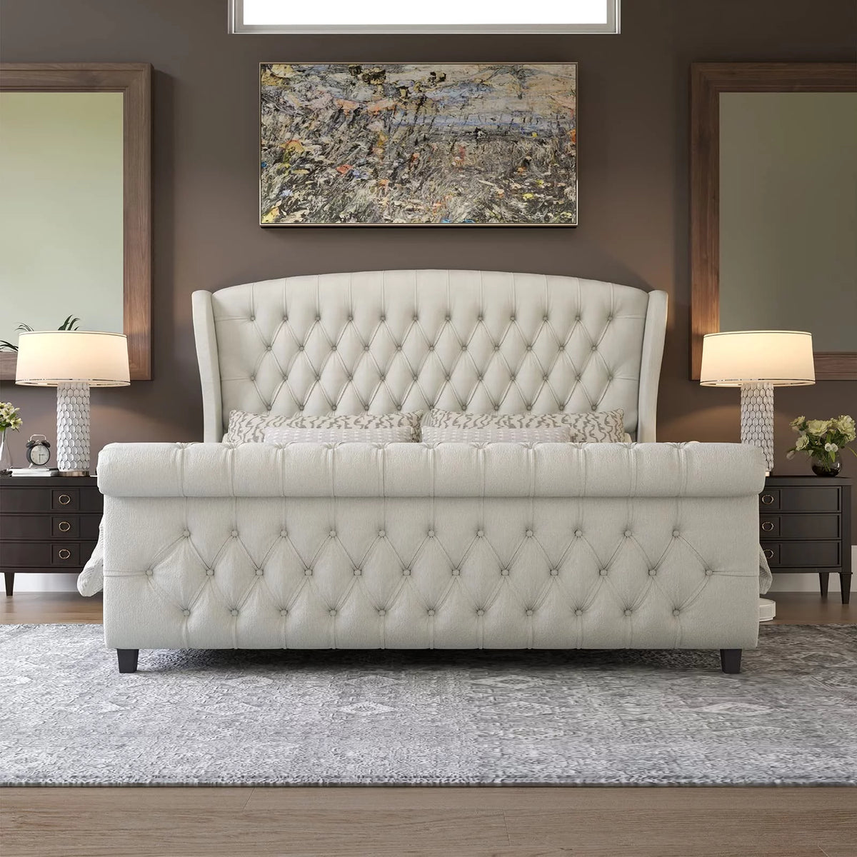 Black Velvet Queen Size Upholstered Platform Bed Frame F420104