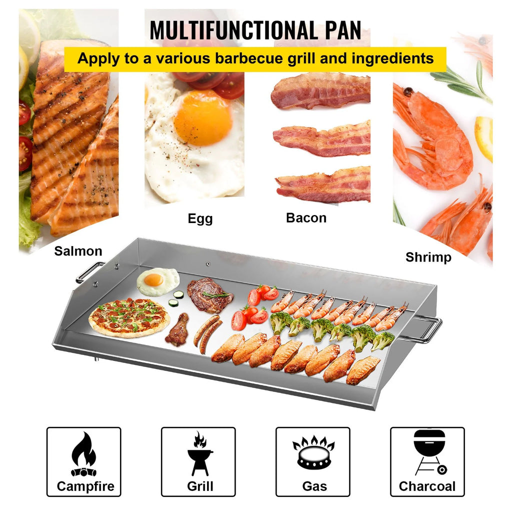 Stainless Steel Griddle Flat Top BBQ Plate with Handles and Grease Groove N20878