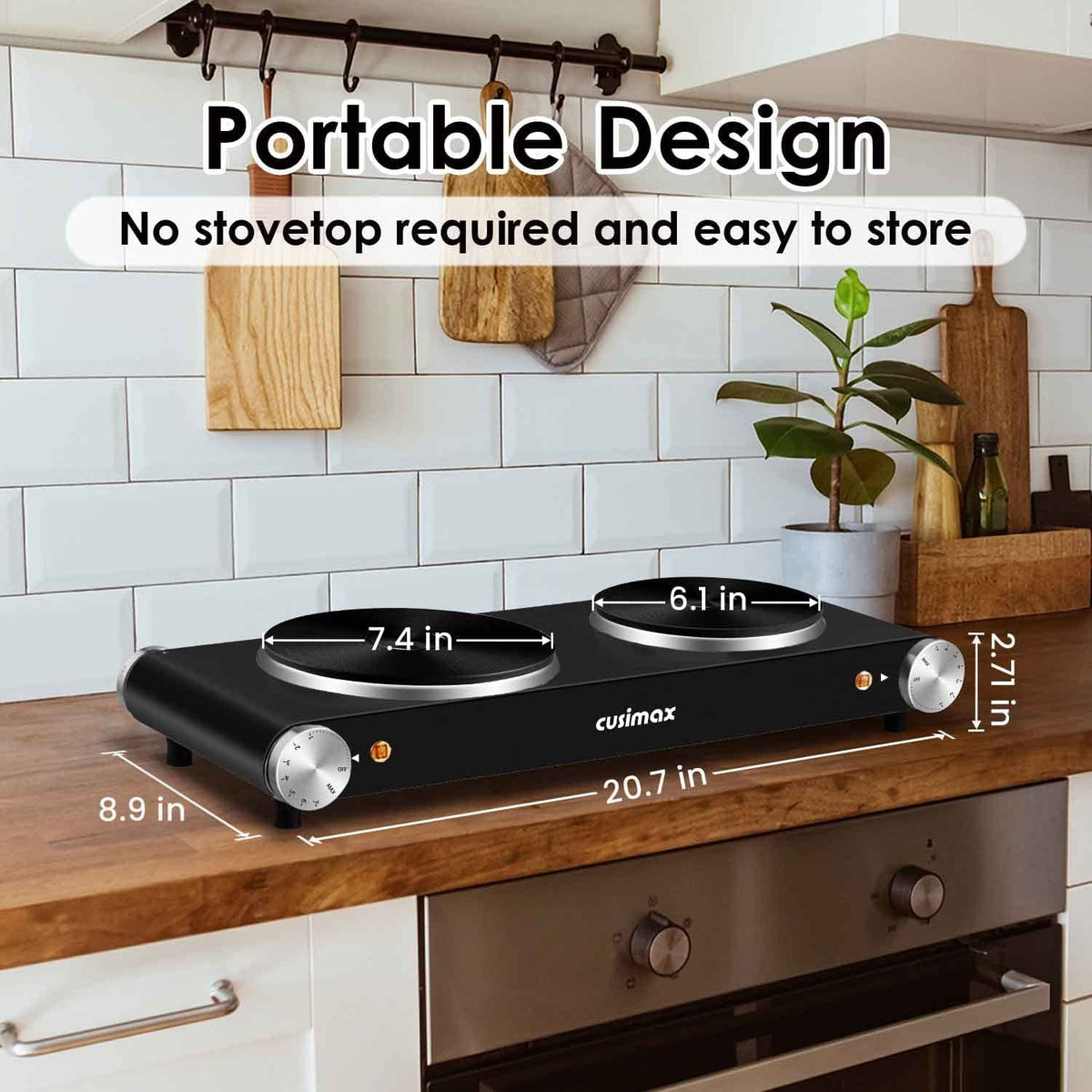 1800W Portable Electric Double Burner Cast Iron Cooktop with 7 Power Levels Z40573