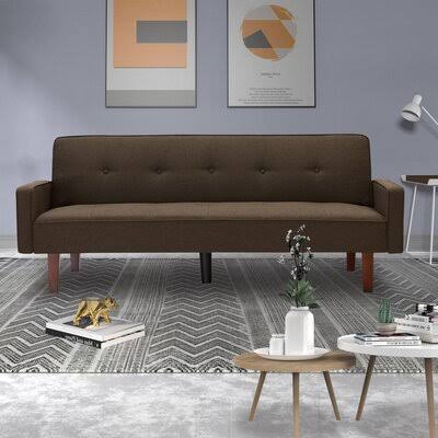 Twin 75x22 Wide Linen Tufted Back Convertible Sofa F379007