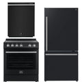 30 Electric Range, Refrigerator and Dishwasher in Black with Silver Handles T4242