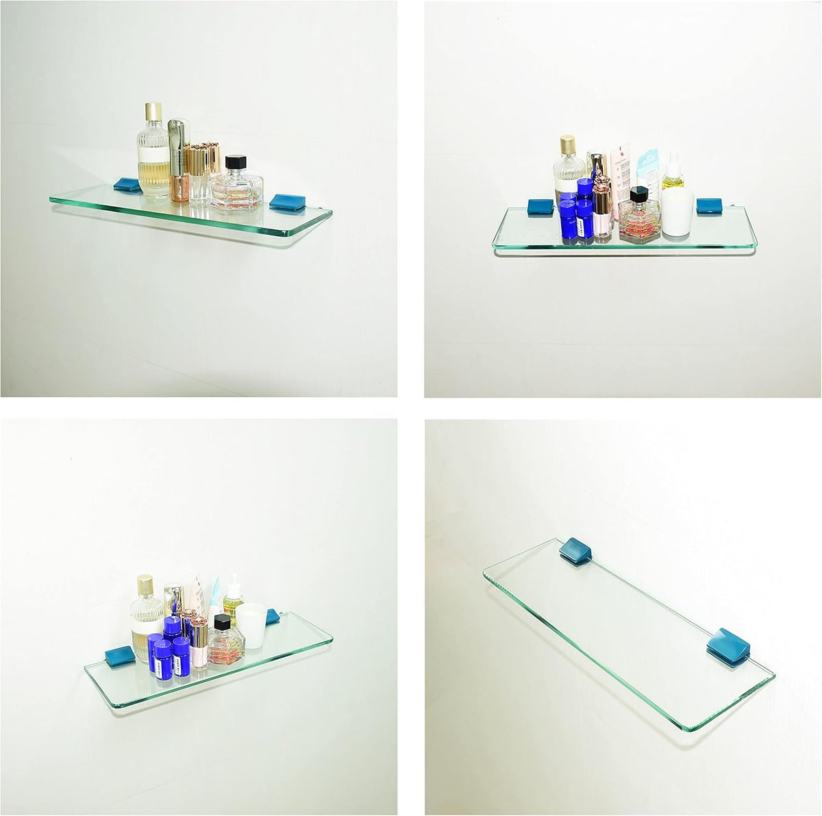 16 inches Glass Wall Shelf with Peacock Blue Brackets D38584