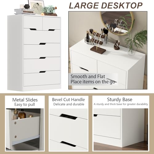 White 6 Drawer Wood Dresser V9709