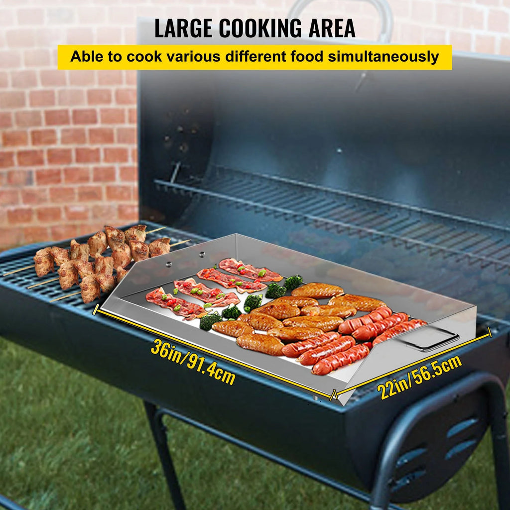 Stainless Steel Griddle Flat Top BBQ Plate with Handles and Grease Groove N20878