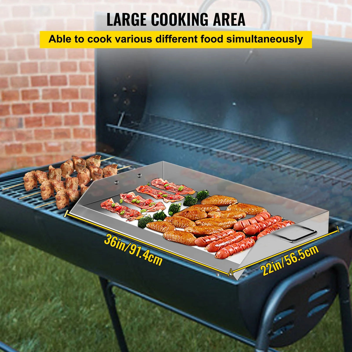 Stainless Steel Griddle Flat Top BBQ Plate with Handles and Grease Groove N20878