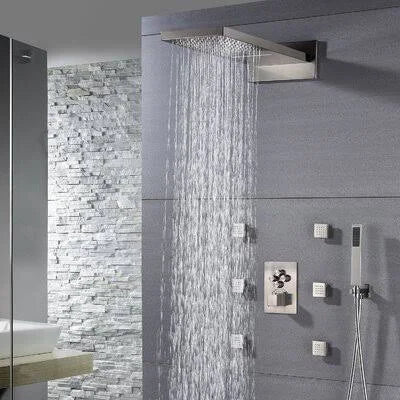 Brushed Nickel Thermostatic Complete Shower System with Rough-In Valve L5599