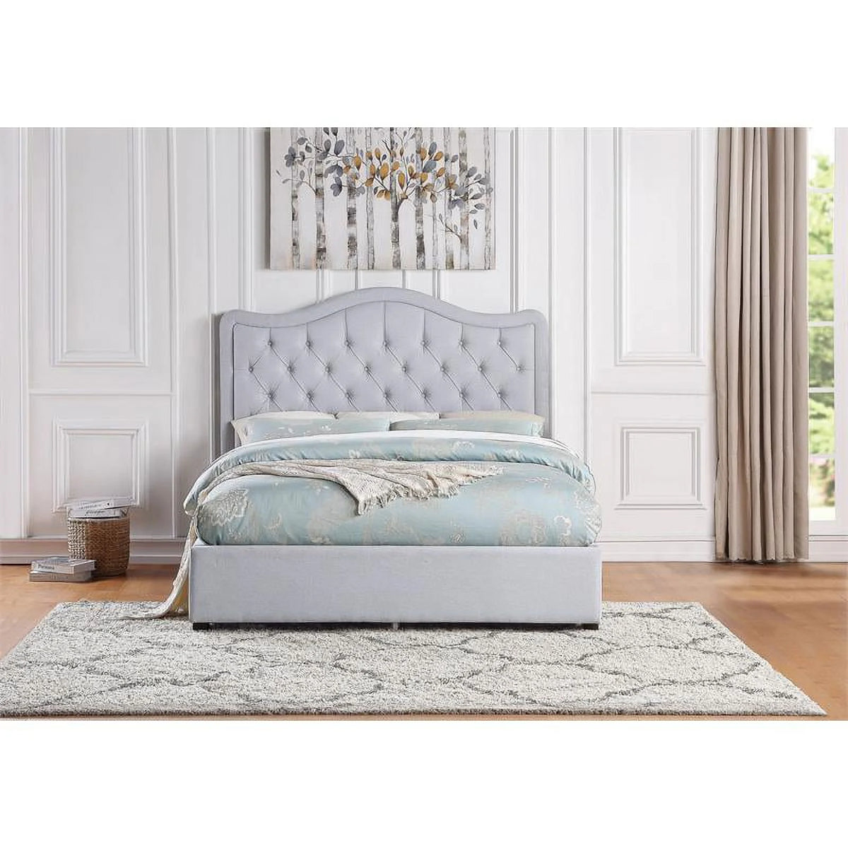 Gray Fabric Eastern King Platform Bed with Storage Drawer U1792