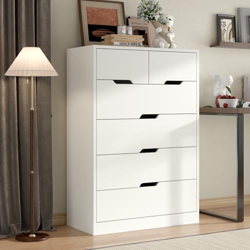 White 6 Drawer Wood Dresser V9709