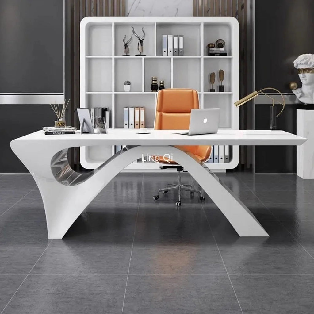 White Office Desk with Filing Cabinets Q8450