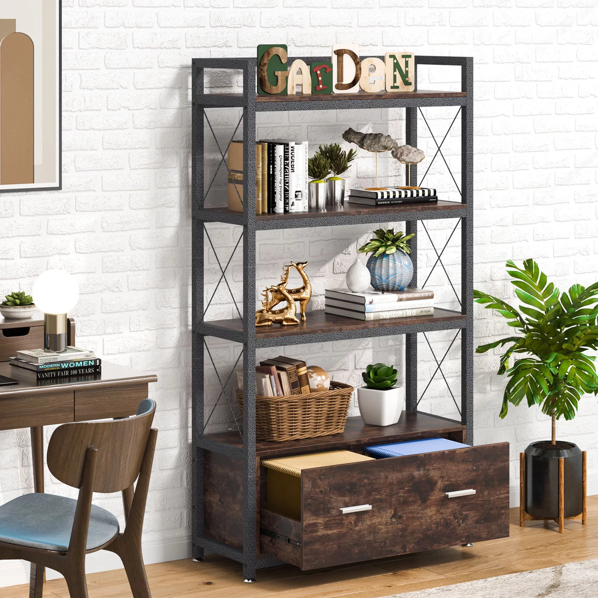 File Cabinet with Drawer and Open Storage Shelves J3055