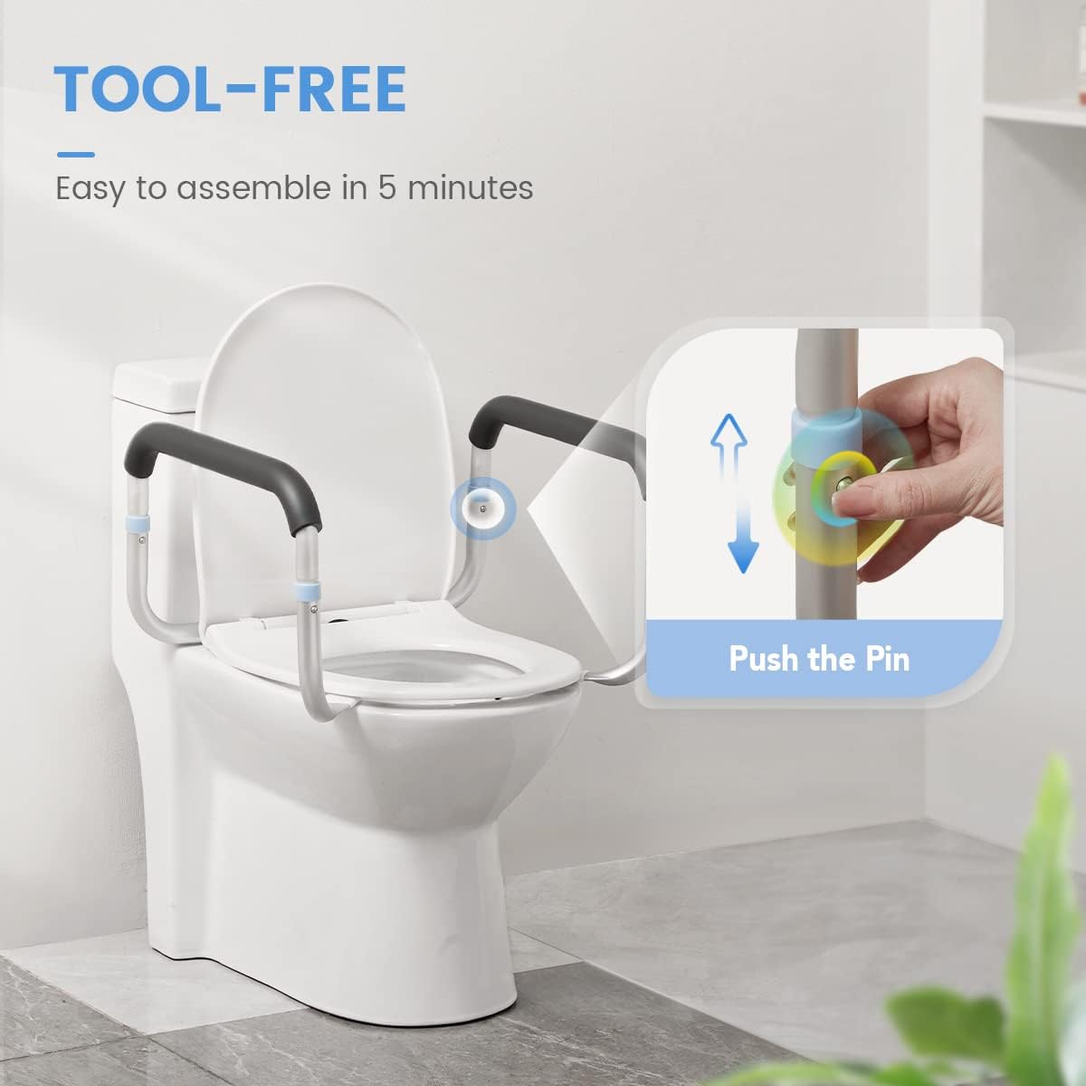 Adjustable Compact Toilet Safety Rail with Hand Rails R6552
