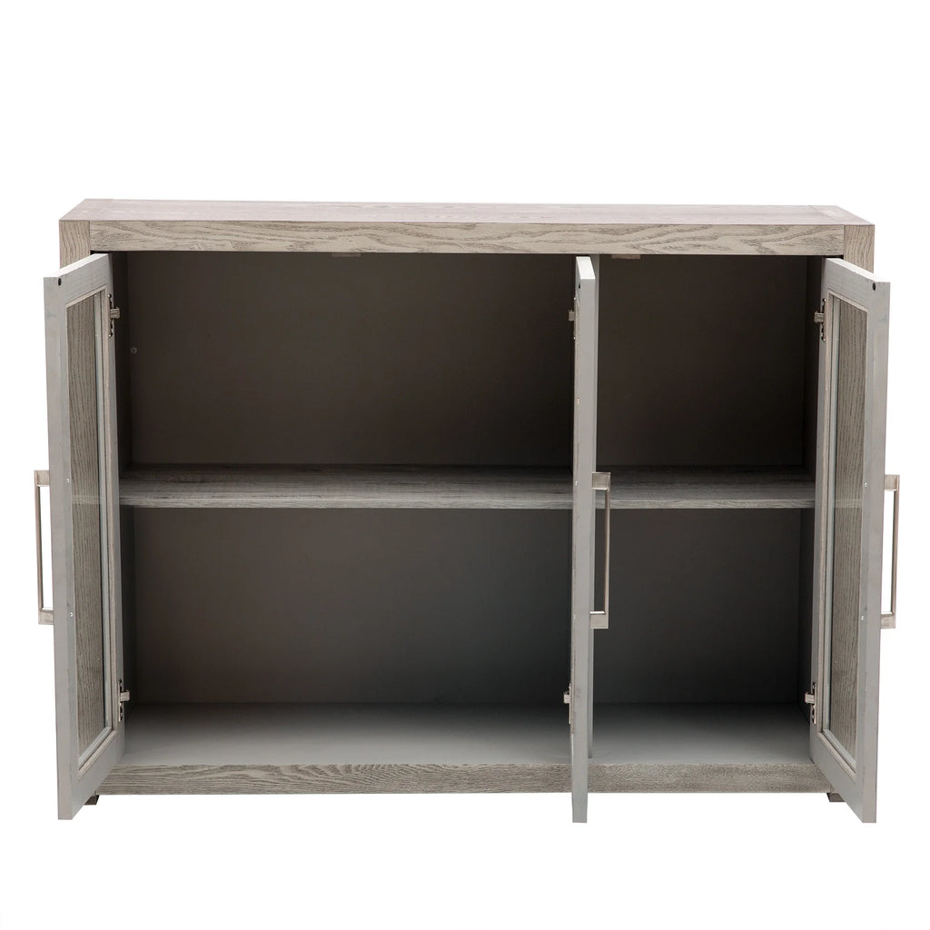Wood Storage Cabinet with Three Tempered Glass Doors and Adjustable Shelf O434074