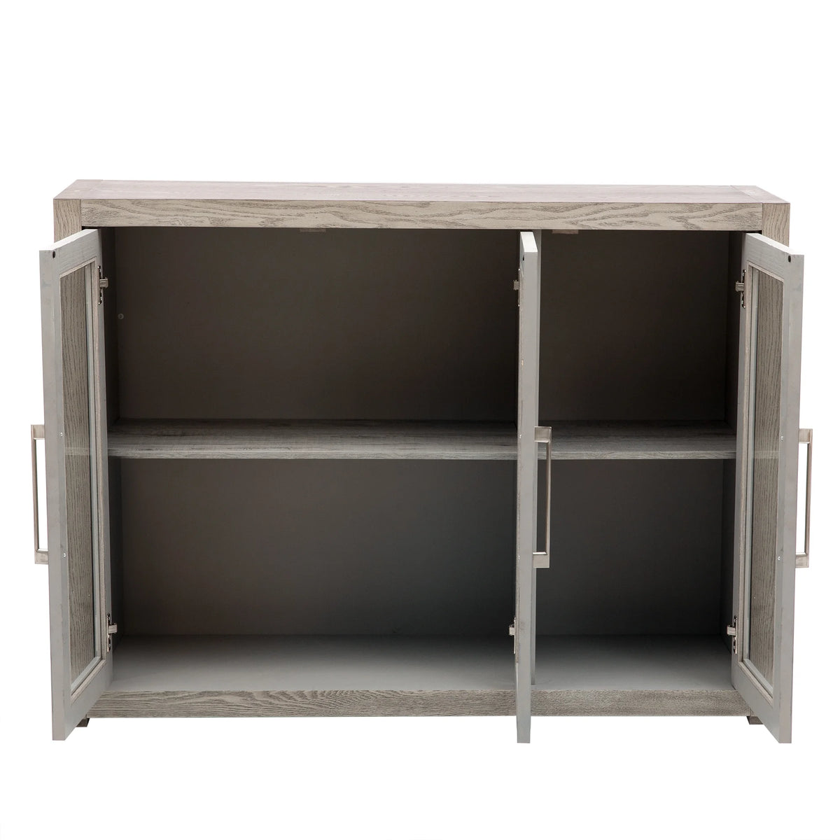 Wood Storage Cabinet with Three Tempered Glass Doors and Adjustable Shelf O434074