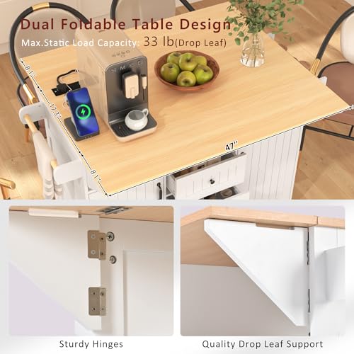 55.7'' Rolling Kitchen Island with 2 Drop Leaves and 3 Drawers K6422