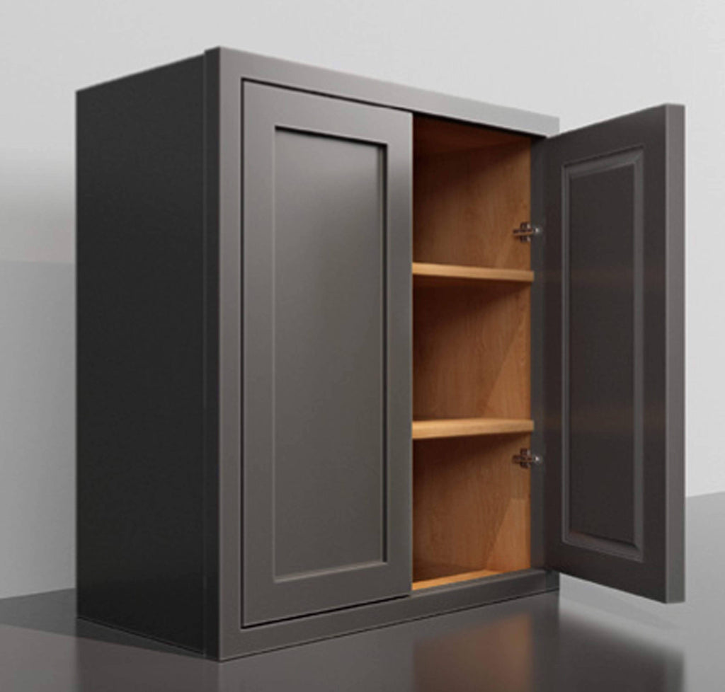 30 inch Wide Wall Kitchen Cabinet Dark Gray Inset Shaker Double Door T704