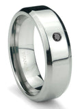 Titanium 6mm Solitaire Black Diamond Beveled Comfort Fit Mens Wedding Band Ring W575
