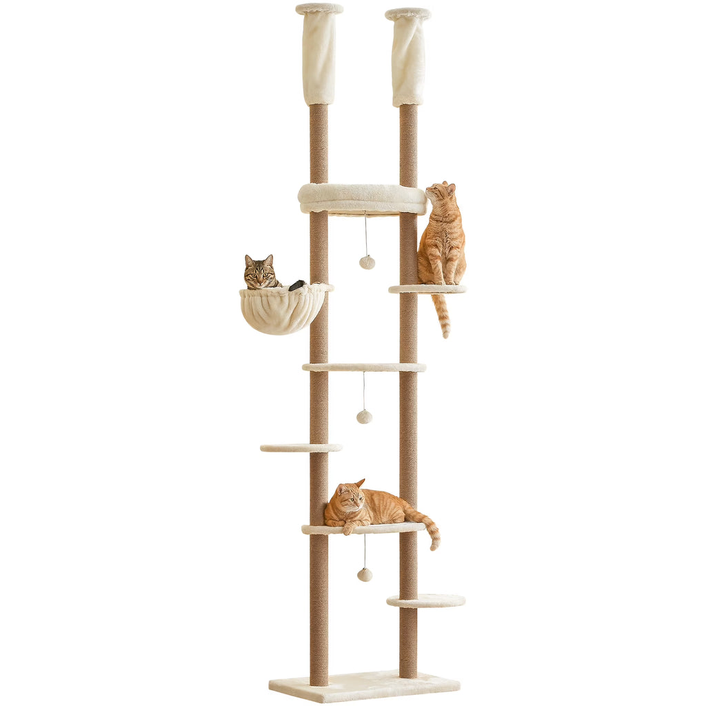 Beige Adjustable Height Cat Tree with Hammock Y16216