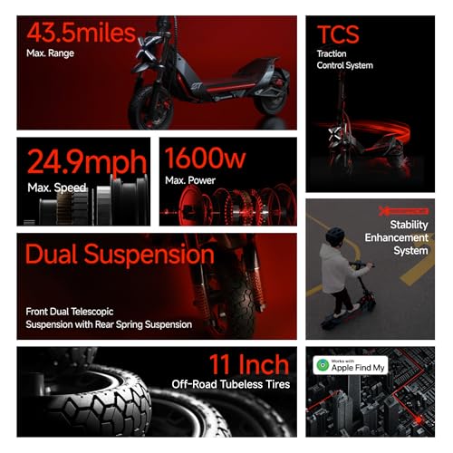 Electric Scooter, 24.9 MPH, 43.5-Mile Range, Dual Suspension, 1600W Peak Motor, Off-Road Scooter S425137