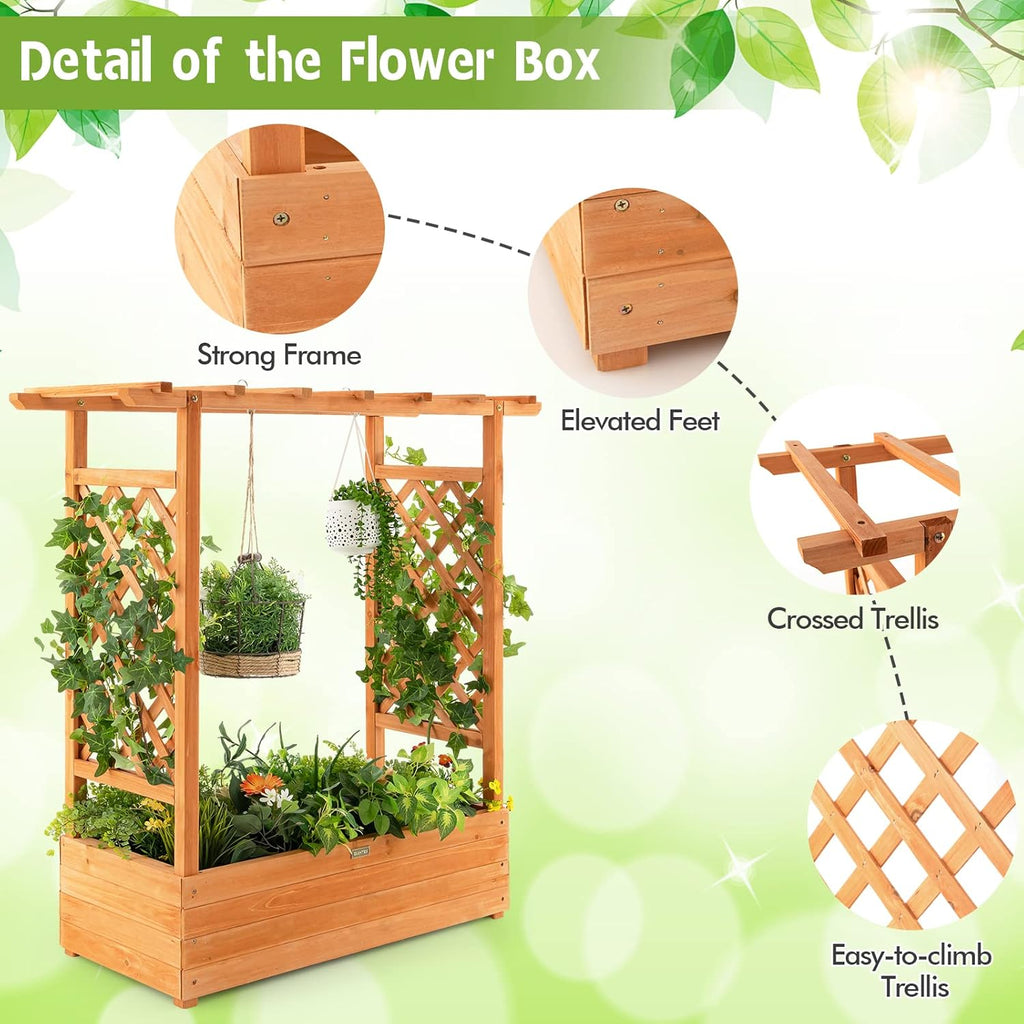 Wood Raised Garden Bed with Trellis R76963