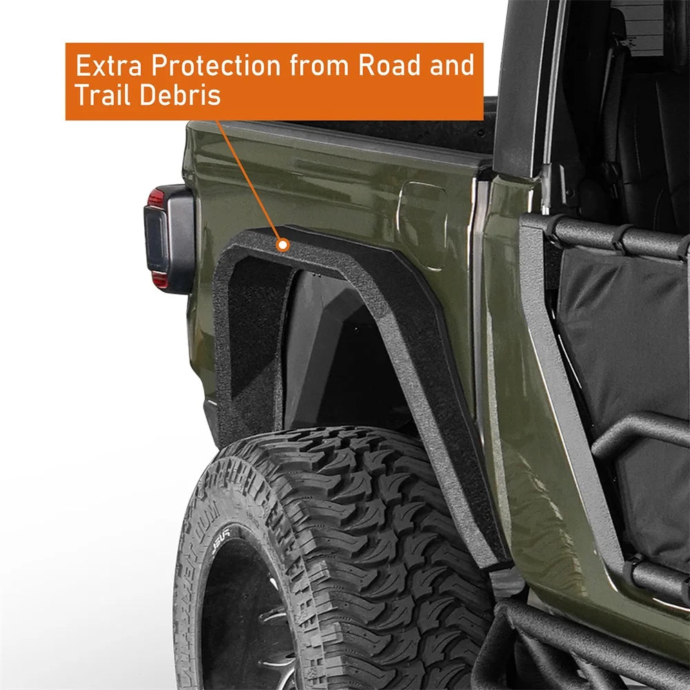 2Pcs Steel Rear Flat Wheel Fender Flares Guard Black V2986