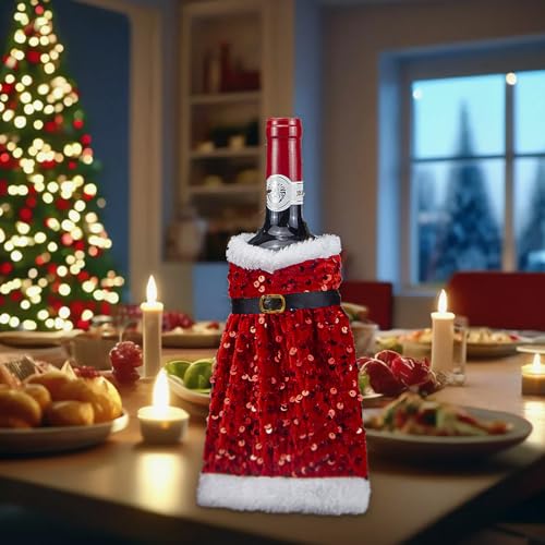 Christmas Red Sequin Wine Bottle Cover A289570