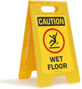 Caution Wet Floor Folding Floor Sign, Black/Red on Yellow, Pack of 2 U6134