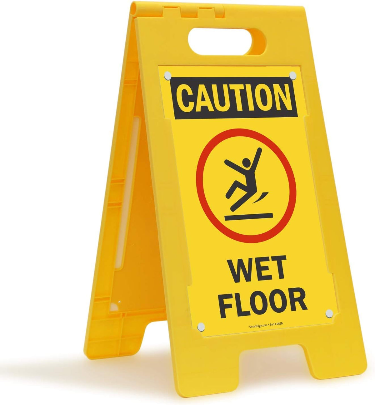 Caution Wet Floor Folding Floor Sign, Black/Red on Yellow, Pack of 2 U6134