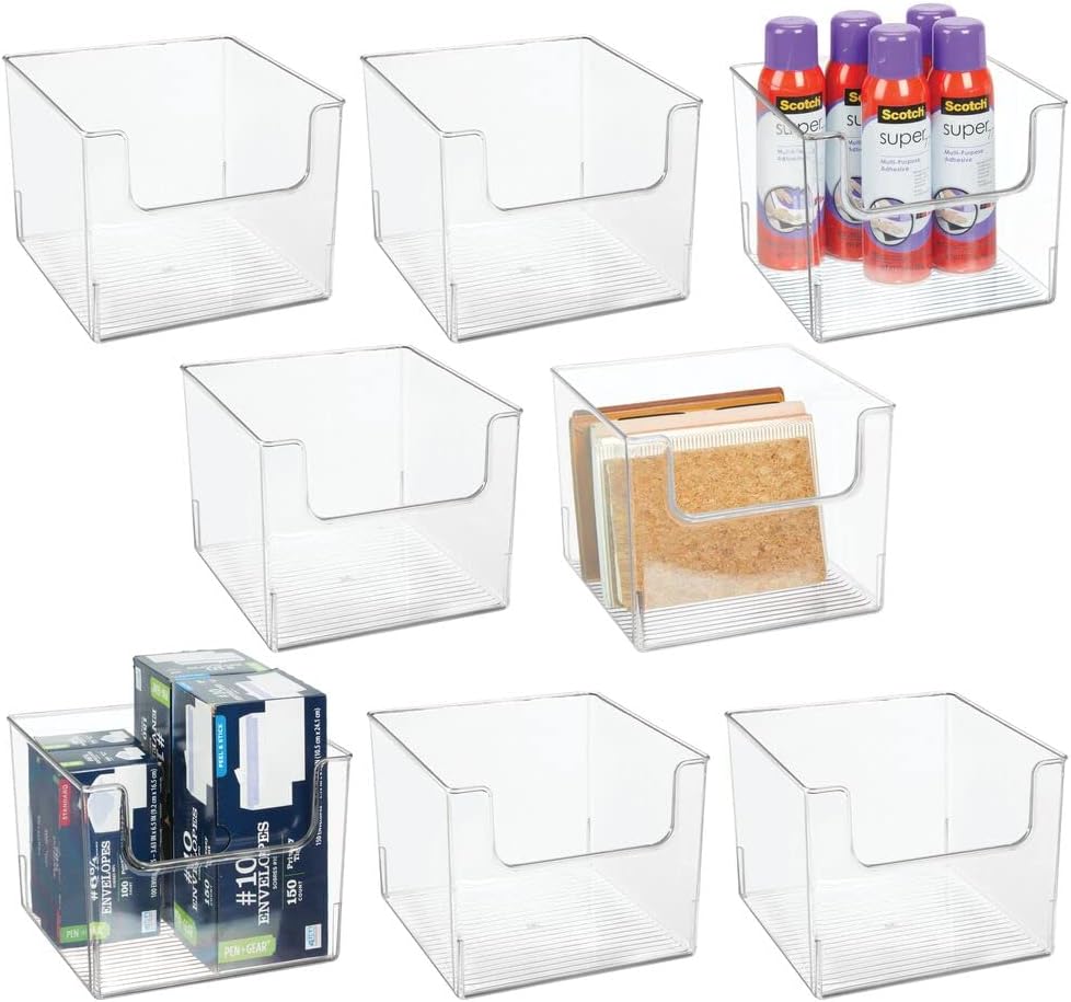 Clear 8 Pack Plastic Storage Organizer Bin Basket C935