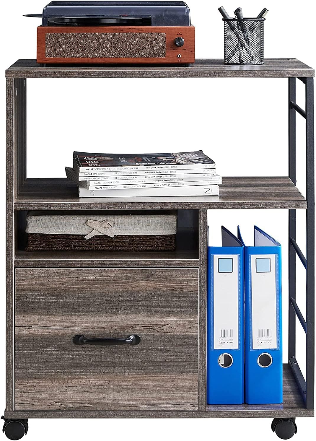 Retro Grey Mobile File Cabinet with Drawer J347