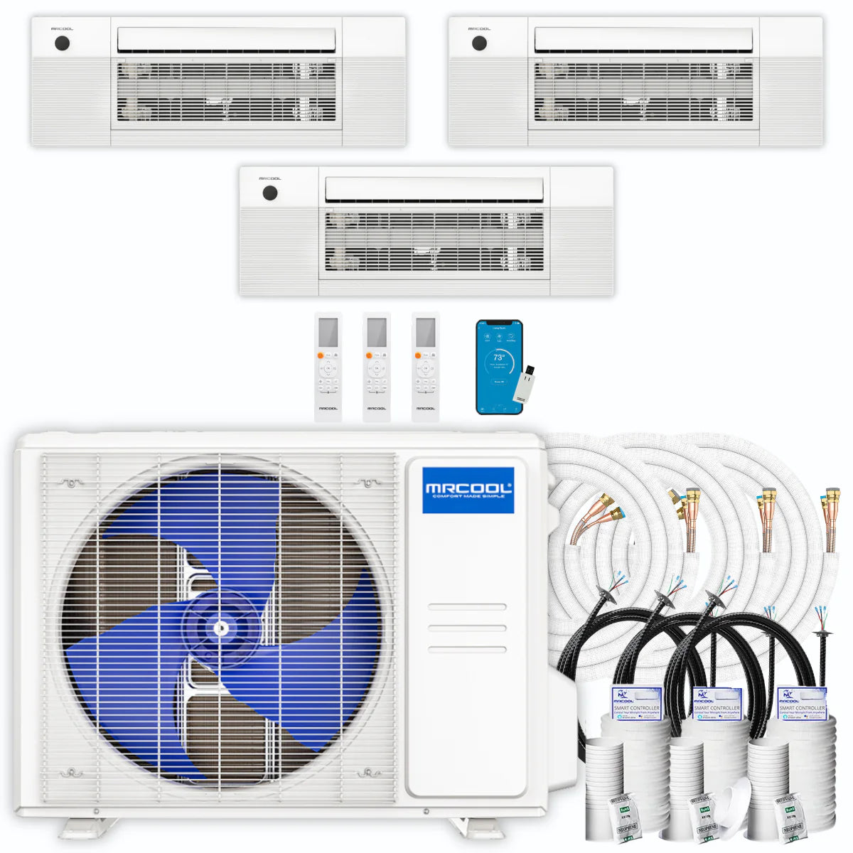 27,000 BTU 3 Zone Ceiling Cassette Ductless Air Conditioner and Heat Pump F802