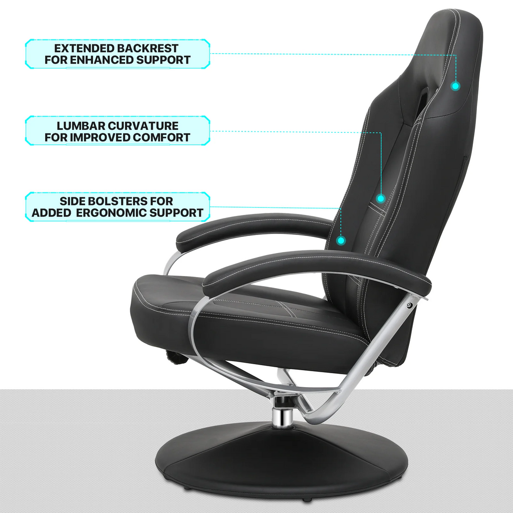 Black PU Leather Swivel Recliner with Ottoman W9437