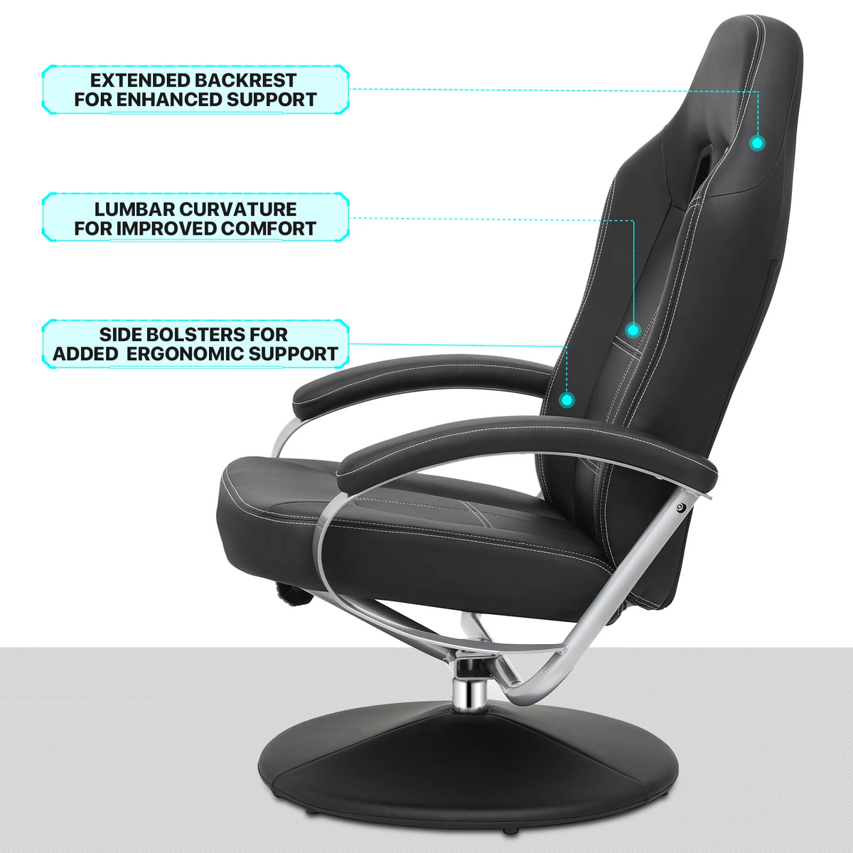 Black PU Leather Swivel Recliner with Ottoman W9437