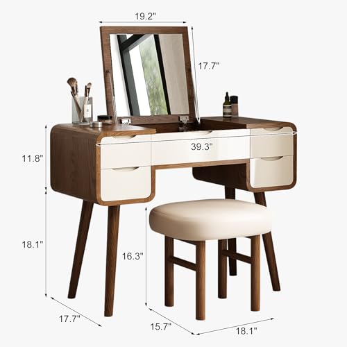 Flip Top Vanity Table with Stool and Mirror B263013