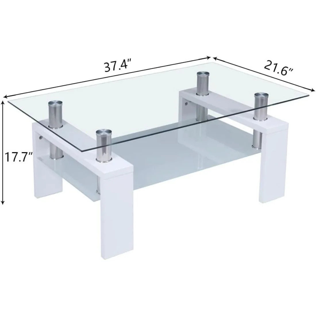 Glass Top White Coffee Table with Lower Shelf R719048