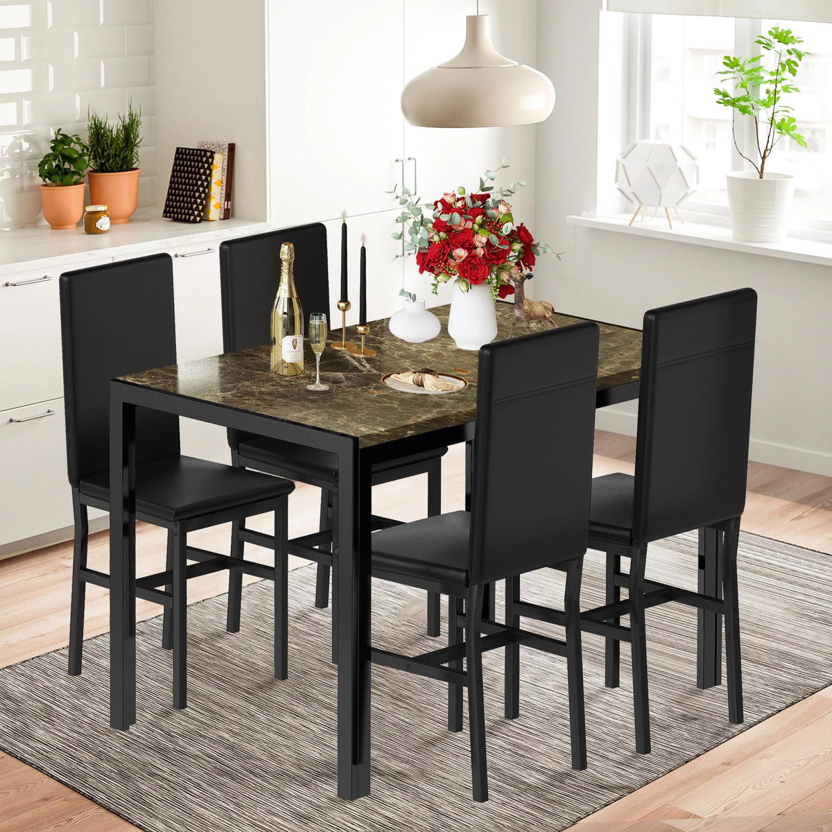 5 Piece Faux Marble Dining Table and Chairs Set K673279