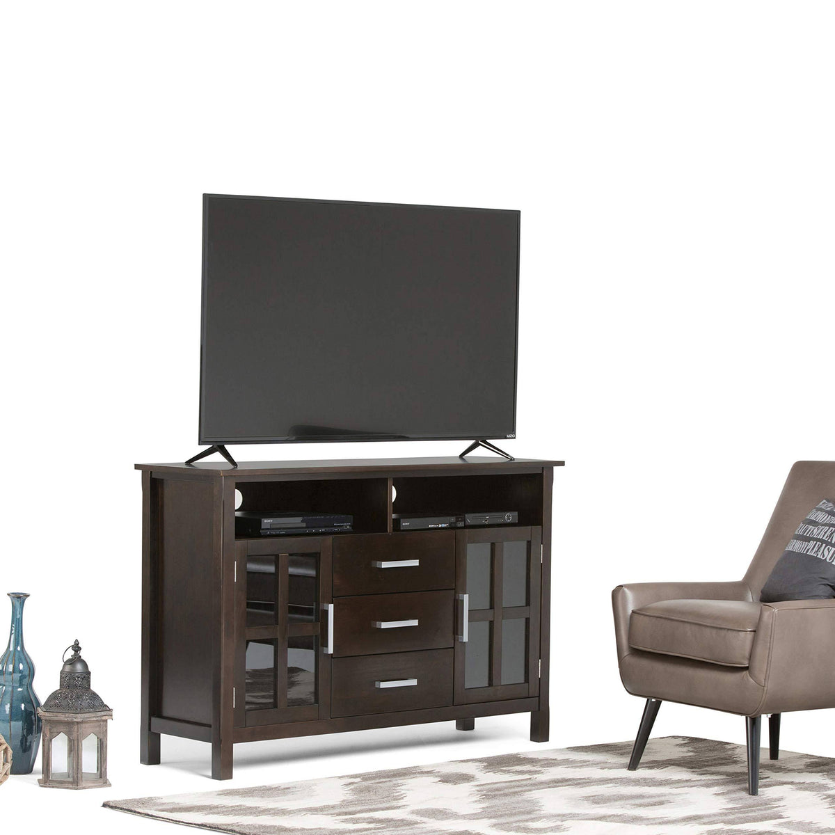 Dark Walnut Brown Tall TV Media Stand N95174