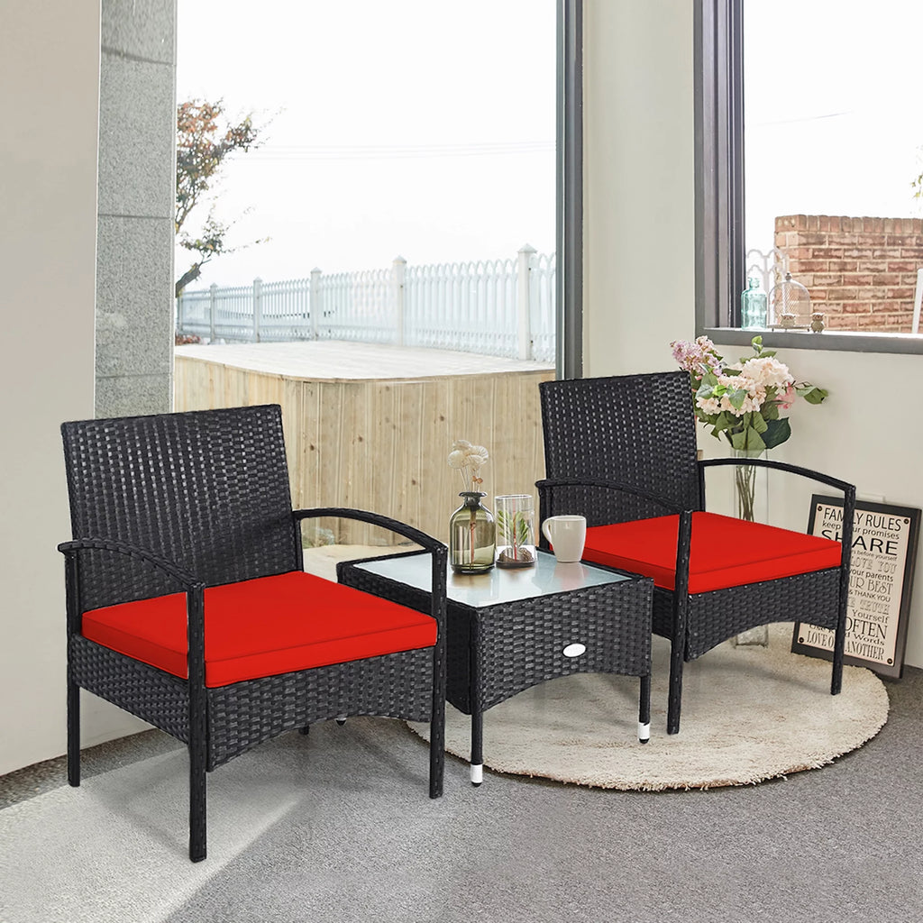 3 PCS Patio Wicker Rattan Furniture Set with Cushion V565
