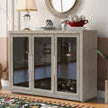 Wood Storage Cabinet with Three Tempered Glass Doors and Adjustable Shelf O434074