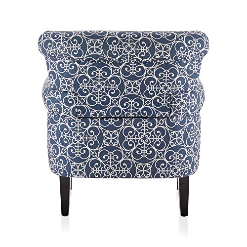 Upholstered Wingback Accent Chair, Fabric Armchair, Nailhead Trim High Back Patterned Corner Chair, Navy Blue/White X701