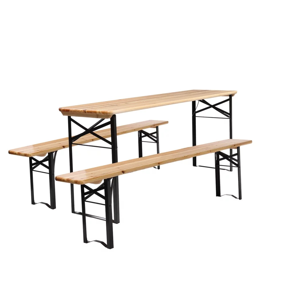 5.8FT Wood Table and Bench Set U33579