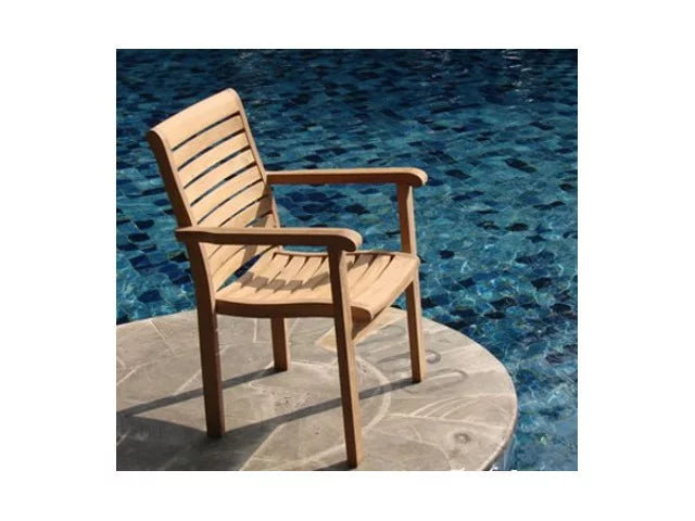 5 Pc Teak Dining Set with Round Table and 4 Stacking Arm Chairs U5425