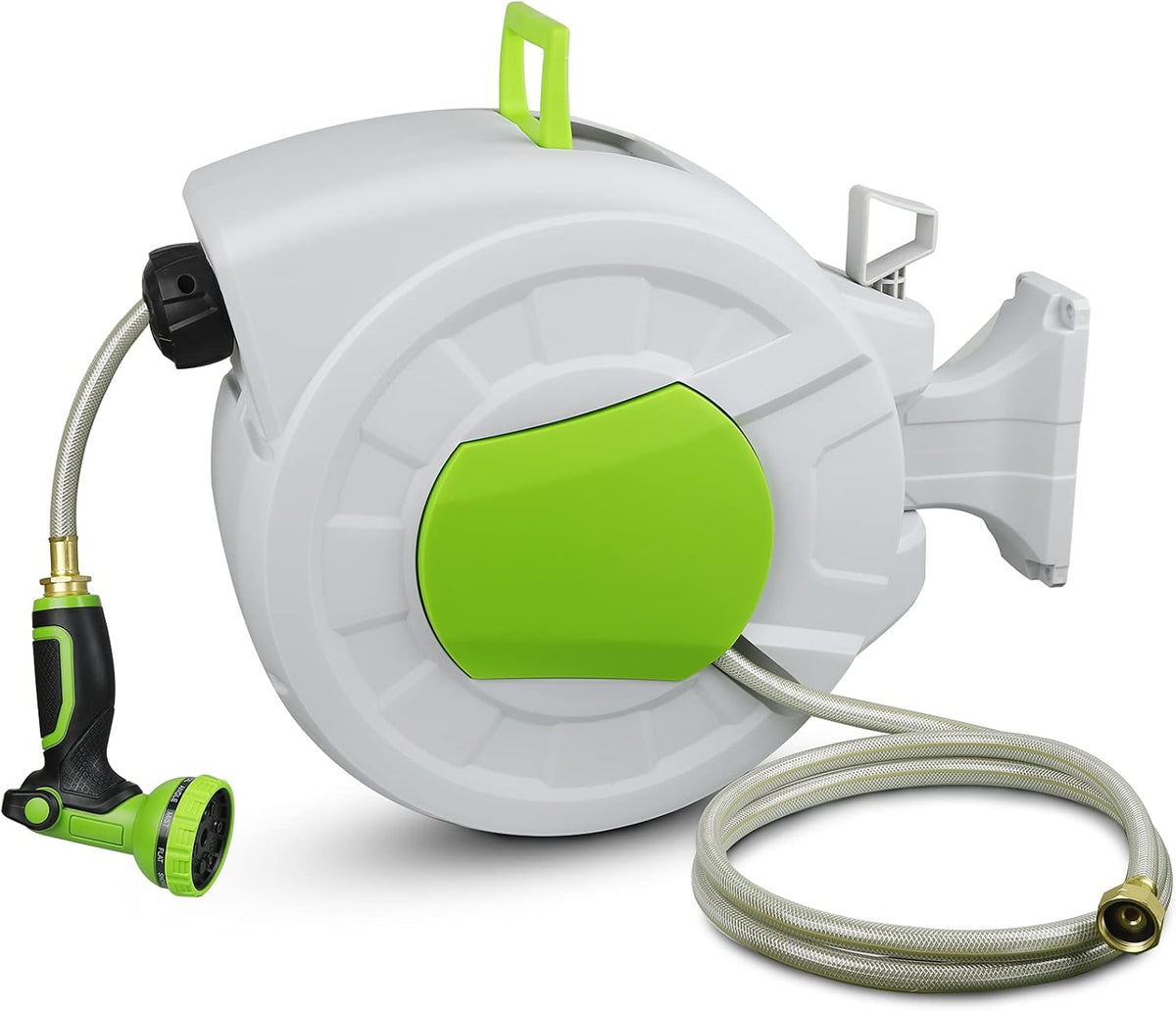 Retractable Wall Mount Garden Hose Reel, 1/2 Inch x 100 ft, 10 Patterns Nozzle P402789