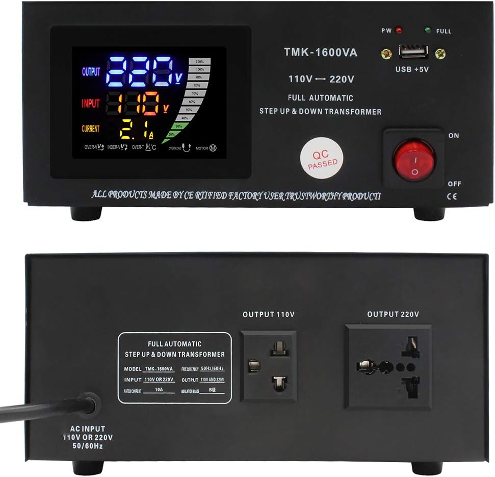 Voltage Converter Transformer 220V to 110V Step Up/Down with Circuit Breaker Protection I7694