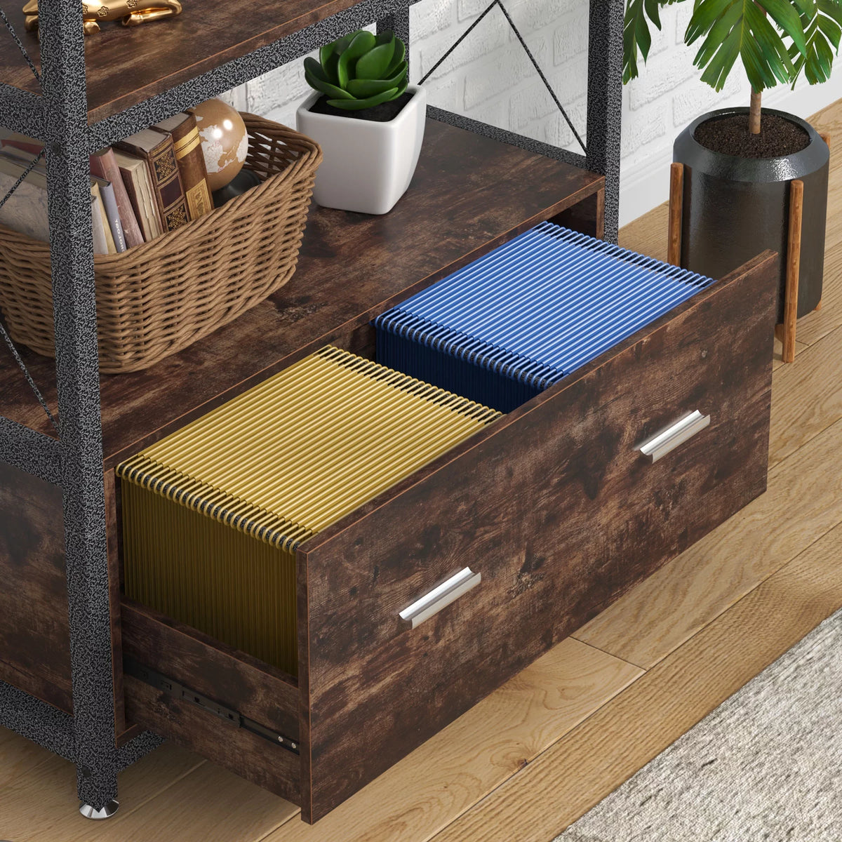 File Cabinet with Drawer and Open Storage Shelves J3055
