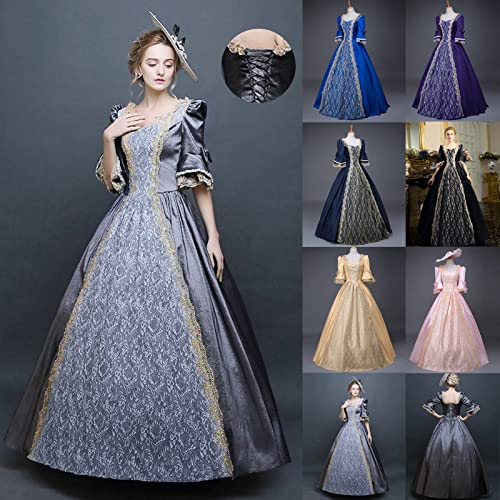 Women Renaissance Medieval Maxi Lace up Dress Vintage Half sleeve I3936