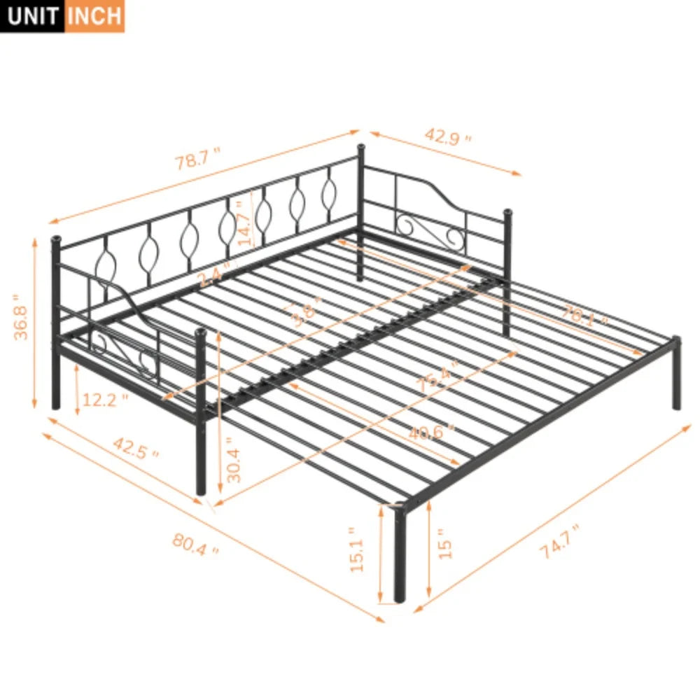 Twin Size Black Metal Daybed with Trundle C87581