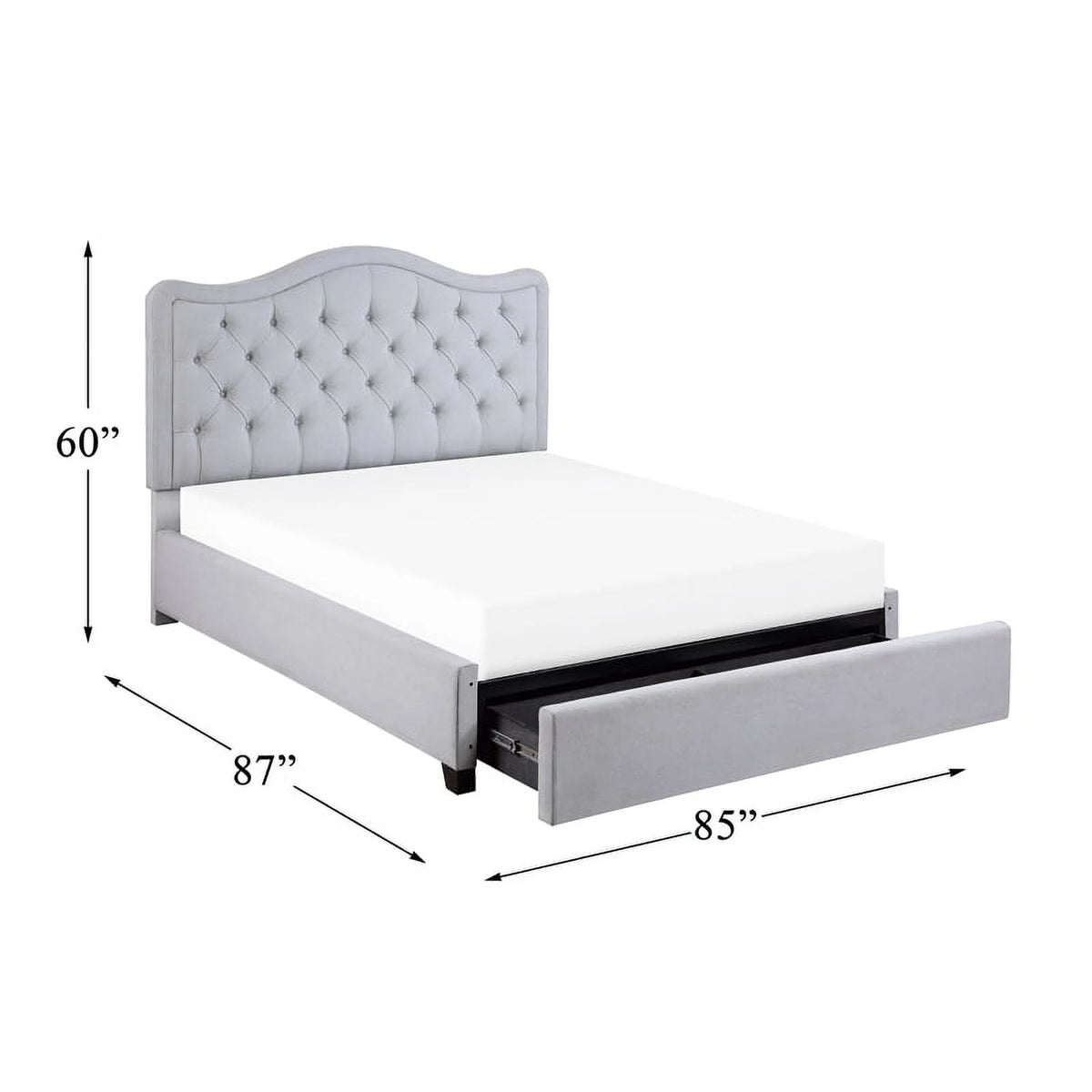 Gray Fabric Eastern King Platform Bed with Storage Drawer U1792