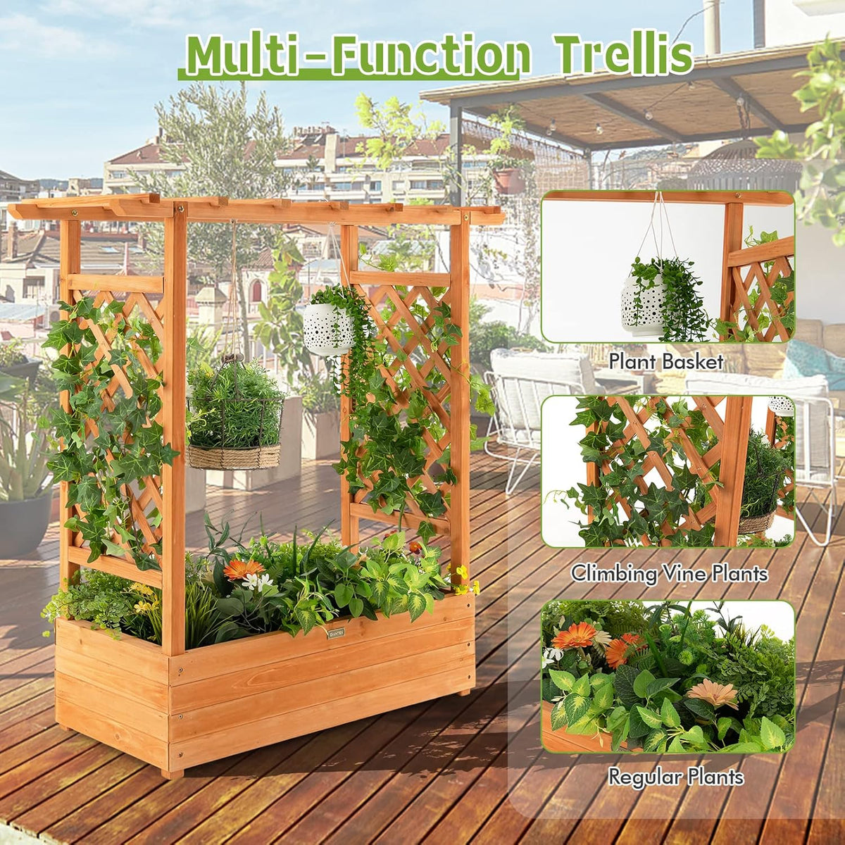 Wood Raised Garden Bed with Trellis R76963